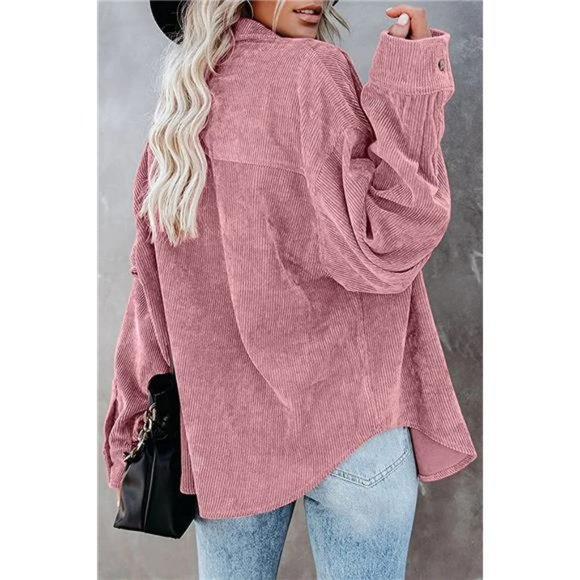 Corduroy Casual Oversized Button Down Shacket Long Sleeve - Picture 2 of 7